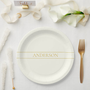 Simple Elegant Customisable Text Gold Off White Paper Plate