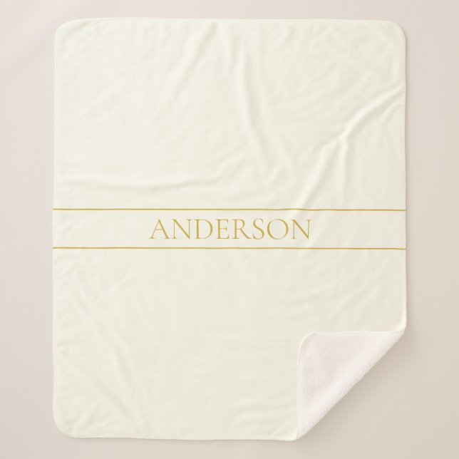 Simple Elegant Customisable Text | Gold Off White Sherpa Blanket (Front)