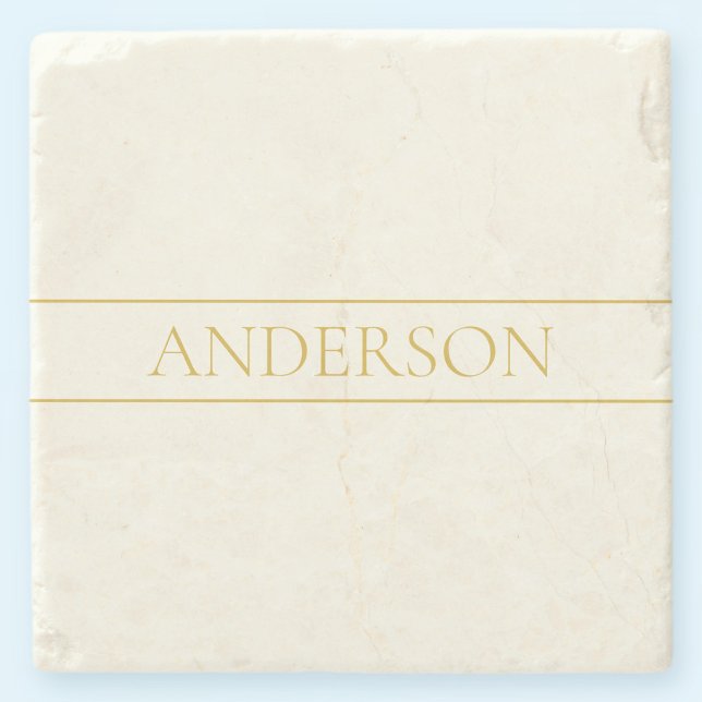 Simple Elegant Customisable Text | Gold Off White Stone Coaster (Creator Uploaded)