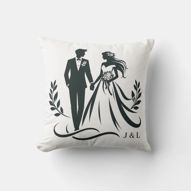 Simple Elegant Customizable Monogram Wedding Gift Cushion (Front)