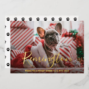 Simple Elegant Cute Photo Dog Christmas Foil Holiday Card