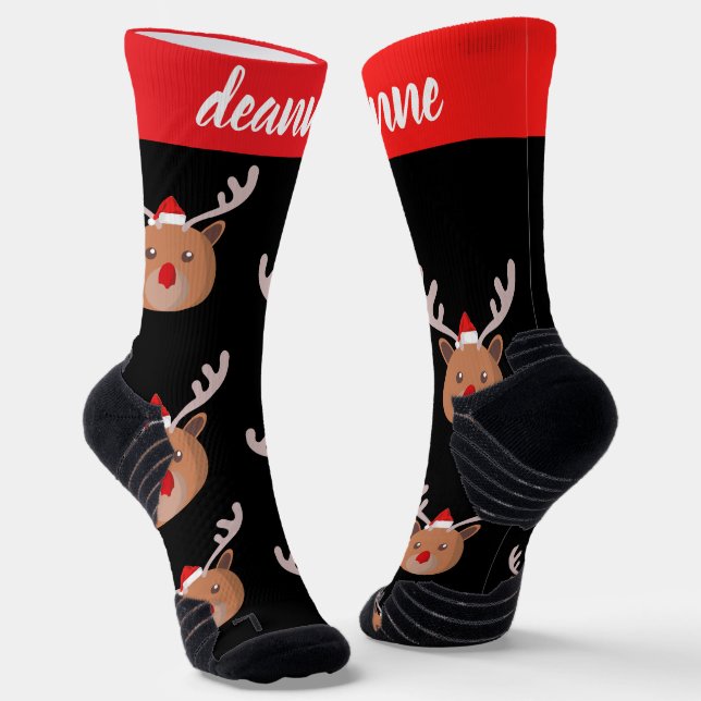 Simple Elegant Cute Reindeer Christmas Family Socks (Angled)
