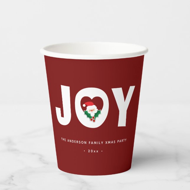 Simple Elegant Cute Santa Christmas Joy Party Paper Cups (Front)