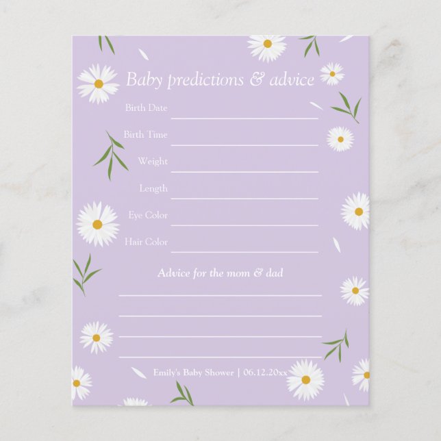 Simple Elegant Daisy Baby Shower Guessing Game (Front)