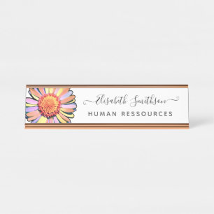    Simple Elegant Daisy Custom Professional Floral Desk Name Plate
