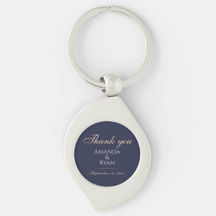 Simple Elegant Dark Blue Wedding Thank you Key Ring
