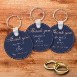 Simple Elegant Dark Blue Wedding Thank you  Key Ring<br><div class="desc">Simple Elegant Dark Blue Wedding Thank you keychain. This elegant keychain is a great wedding favour for your guests. Dark blue background with text in a modern script. You can easily customise all the text - personalise it with the bride`s name,  groom`s name,  wedding date and other text.</div>