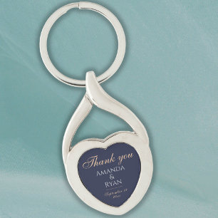 Simple Elegant Dark Blue Wedding Thank you  Key Ring