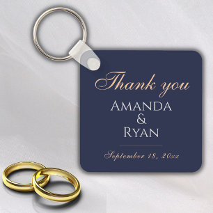 Simple Elegant Dark Blue Wedding Thank you Key Ring