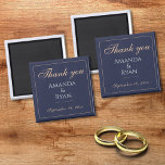 Simple Elegant Dark Blue Wedding Thank you   Magnet<br><div class="desc">Simple Elegant Dark Blue Wedding Thank you magnet. This elegant magnet is a great wedding favour for your wedding guests. Dark blue background with text in a modern script. You can easily customise all the text - personalise it with the bride`s name,  groom`s name and wedding date.</div>