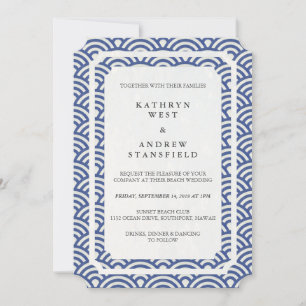 Simple Elegant Dark Blue + White Beach Wedding Invitation