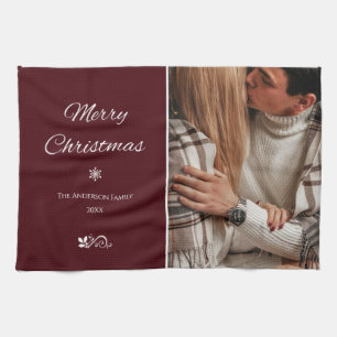Simple & Elegant Dark Burgundy Christmas Holidays Tea Towel