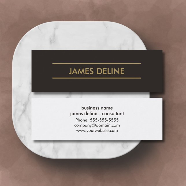 Simple Elegant Dark Grey Gold Lines Consultant Mini Business Card (Creator Uploaded)
