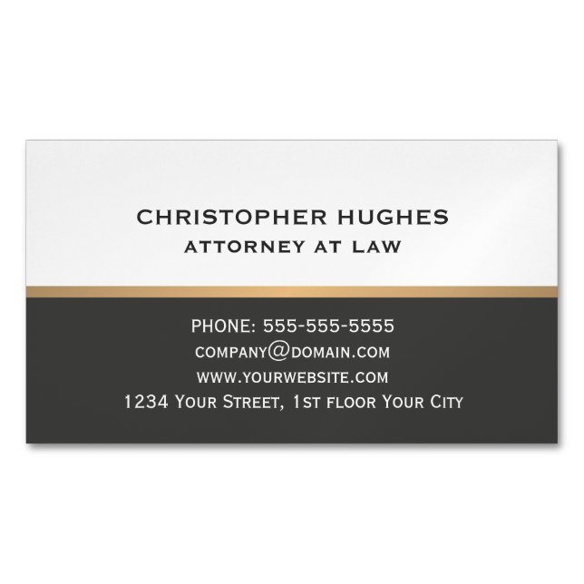 Simple Elegant Dark Grey White Faux Gold Attorney Magnetic Business Card (Front)