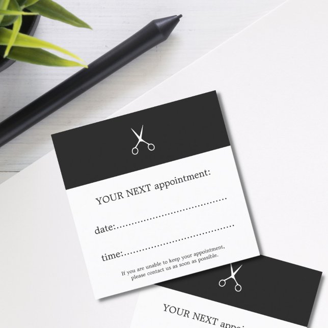 Simple Elegant Dark Grey White Scissors Hair Appointment Card (Creator Uploaded)