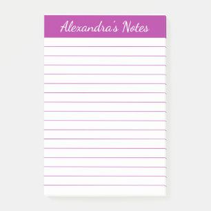 Simple Elegant Dark Pink Lined Personalised Post-it Notes