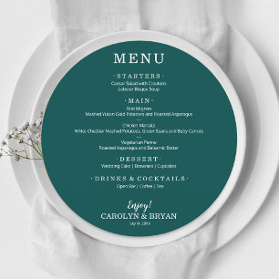 Simple Elegant Dark Teal Round Wedding Menu