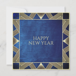  Simple & Elegant Deco Retro Navy Blue Wood Custom Holiday Card