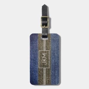 Simple Elegant Denim Traveller monogram Name Luggage Tag