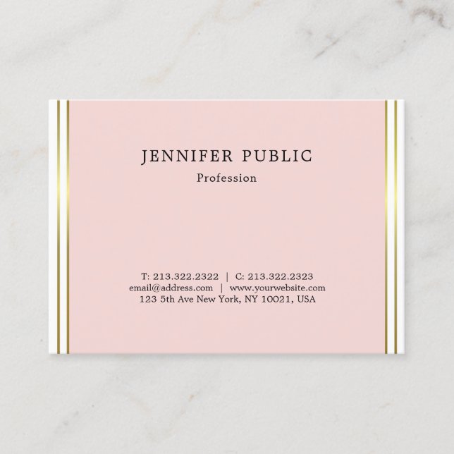 Simple Elegant Design Blush Pink Gold Trendy Plain Business Card (Front)