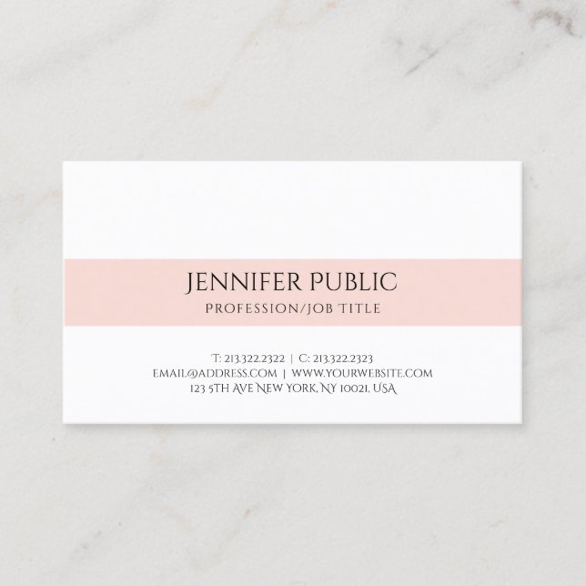 Simple Elegant Design Pink White Trendy Plain Business Card (Front)