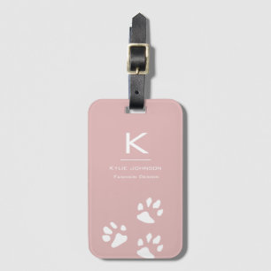 Simple elegant Dog paw Cute Pink Monogrammed Luggage Tag