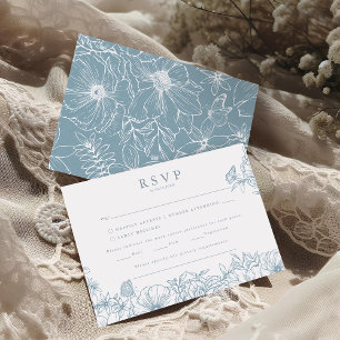 Simple Elegant Dusty Blue Garden Wedding RSVP Enclosure Card