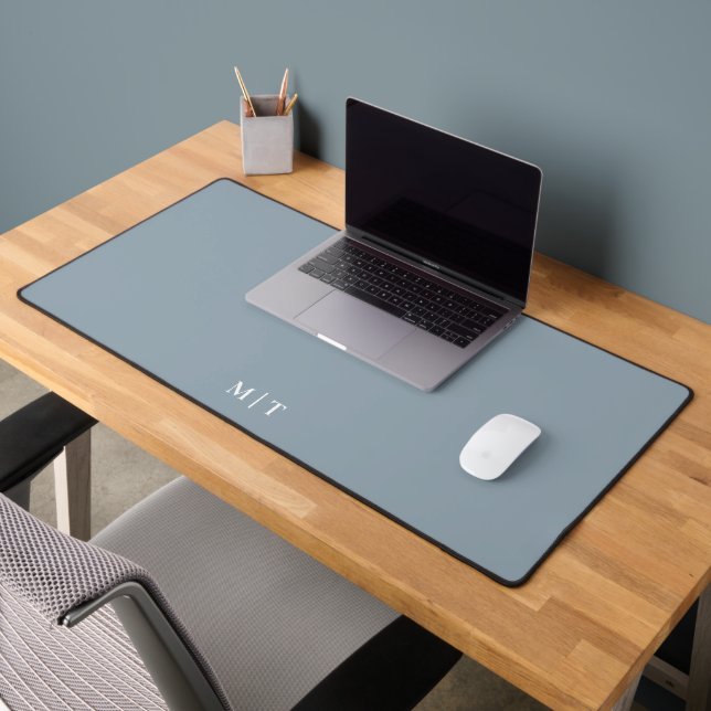 Simple Elegant Dusty Blue Monogram Initials Desk Mat (Office 2)