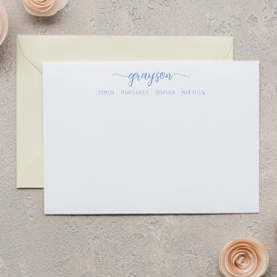 Simple Elegant Dusty Blue Script Family Stationery Card