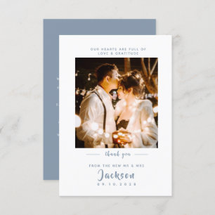 Simple elegant dusty blue with photo Wedding Thank You Card