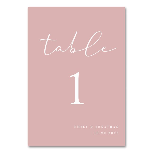 Simple Elegant Dusty Pink Wedding Table Number (Front)