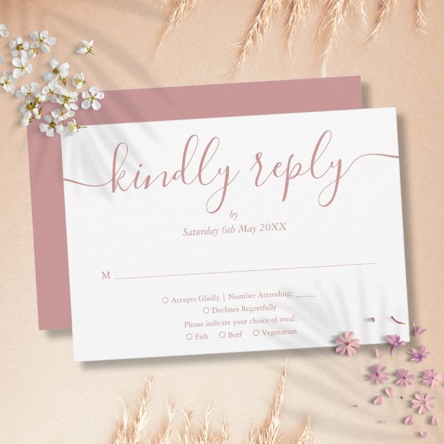 Simple Elegant Dusty Rose Script Meal Choice RSVP Card (Simple Elegant Dusty Rose Script Meal Choice RSVP Card)