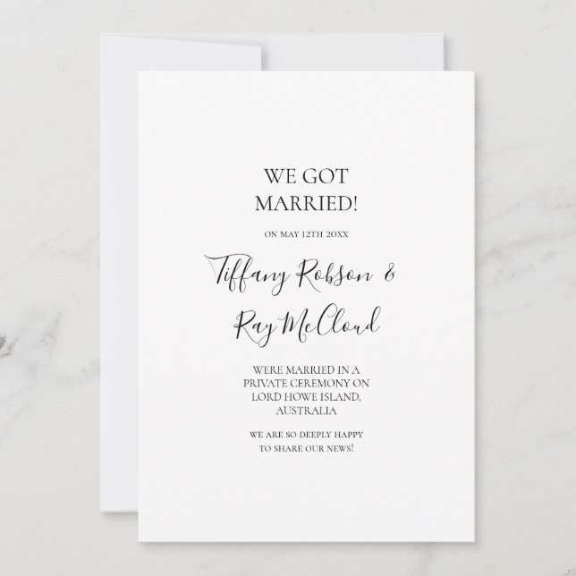 Simple Elegant Elopement Announcement (Front)