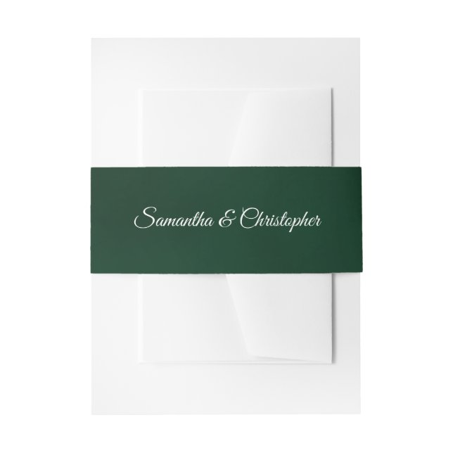 Simple Elegant Emerald Green Coloured Wedding  Invitation Belly Band (Front Example)