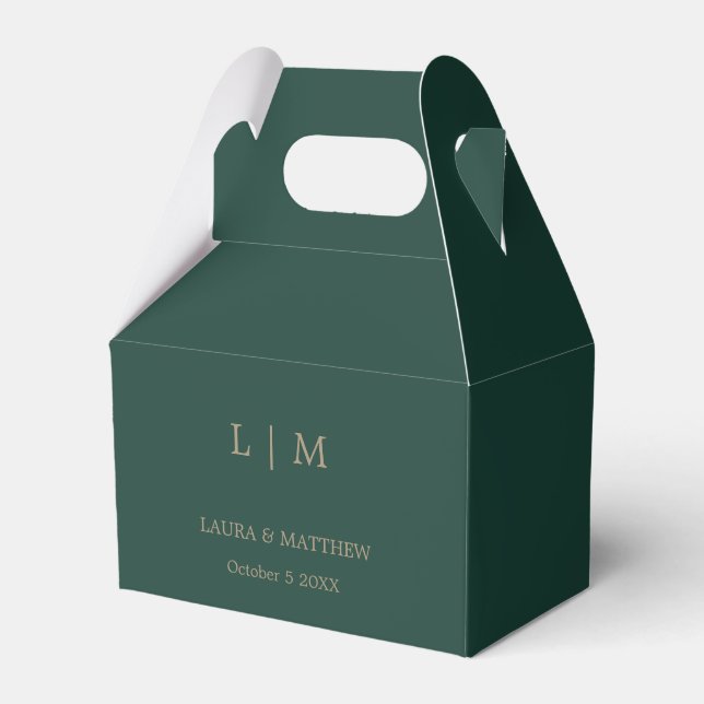 Simple Elegant Emerald Green Monogram Wedding Favour Box (Front Side)