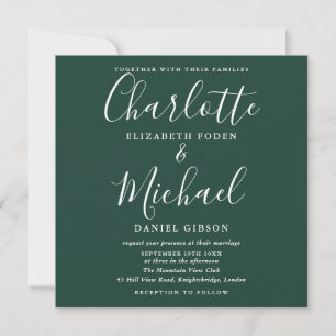 Simple Elegant Emerald Green Script Wedding Invitation