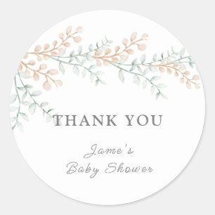Simple Elegant Eucalyptus Baby Shower  Classic Round Sticker