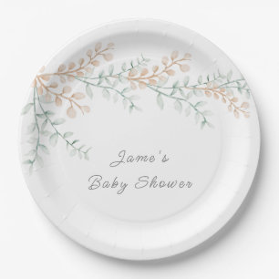 Simple Elegant Eucalyptus Baby Shower Paper Plate