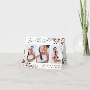 Simple Elegant Eucalyptus Blush Pink Roses 3 PHOTO Thank You Card