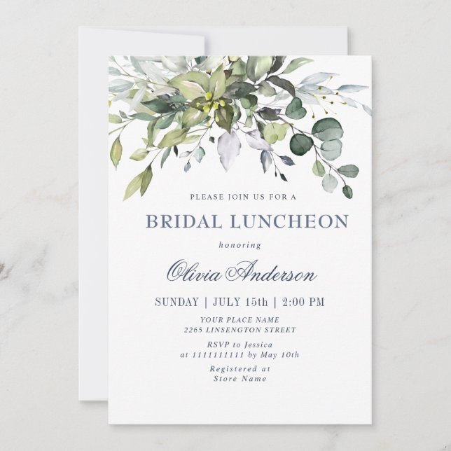 Simple Elegant Eucalyptus BRIDAL LUNCHEON Invitation (Front)
