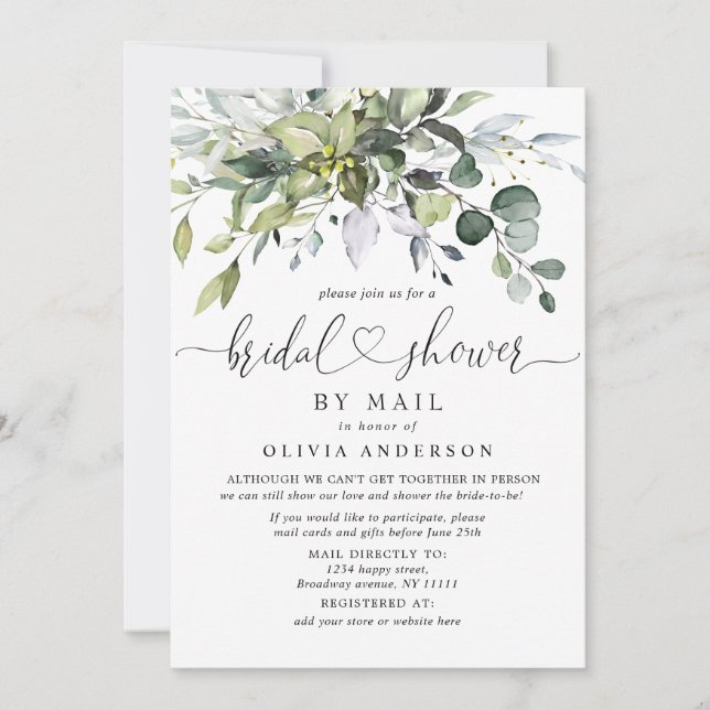 Simple Elegant Eucalyptus BRIDAL Shower By Mail Invitation (Front)