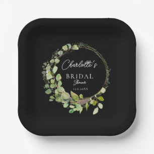 Simple, elegant eucalyptus  Bridal Shower    Paper Plate