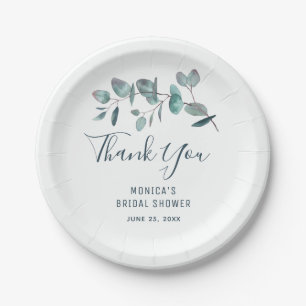 Simple Elegant Eucalyptus Floral Bridal Shower Paper Plate