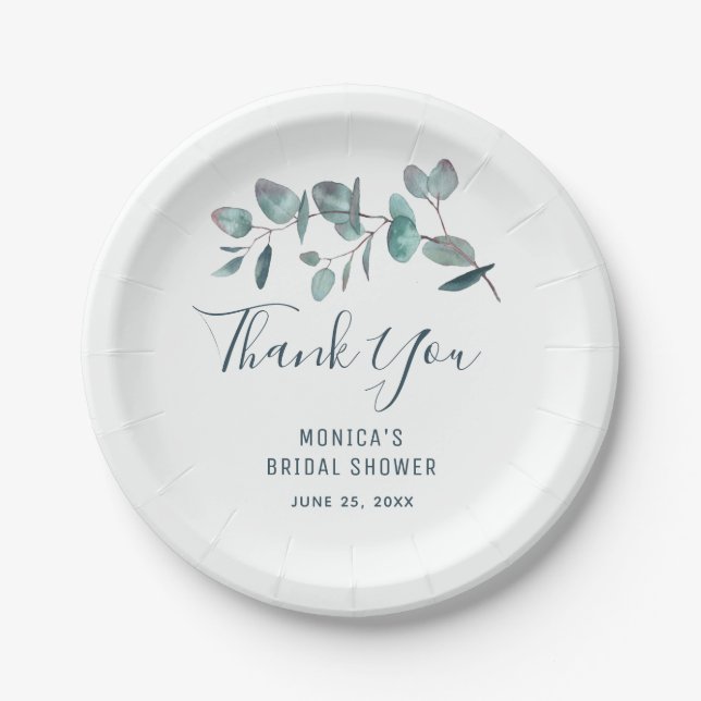Simple Elegant Eucalyptus Floral Bridal Shower Paper Plate (Front)