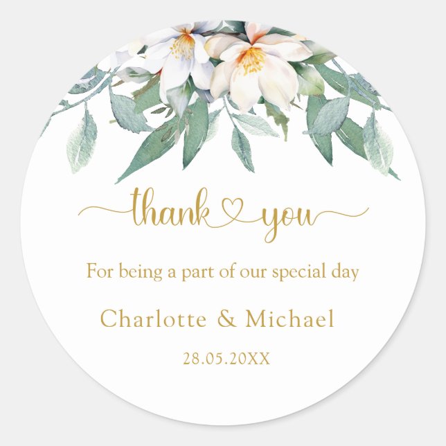 Simple, elegant eucalyptus floral classic round sticker (Front)