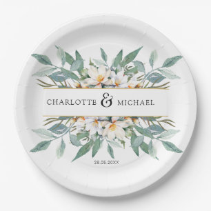 Simple, elegant eucalyptus floral napkins paper plate