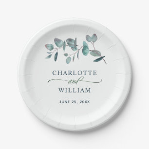 Simple Elegant Eucalyptus Floral Wedding Party Paper Plate