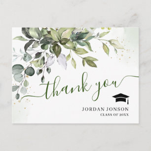 Simple Elegant Eucalyptus Graduation Thank You  Postcard