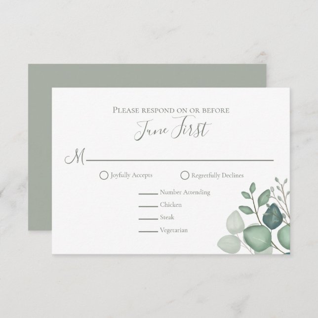 Simple Elegant Eucalyptus Greenery Foliage Classic RSVP Card (Front/Back)