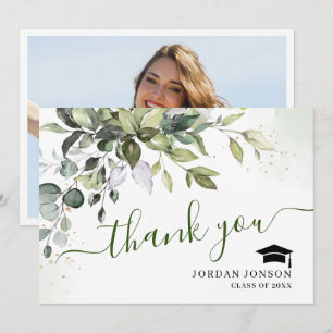 Simple Elegant Eucalyptus Greenery Graduation  Tha Thank You Card